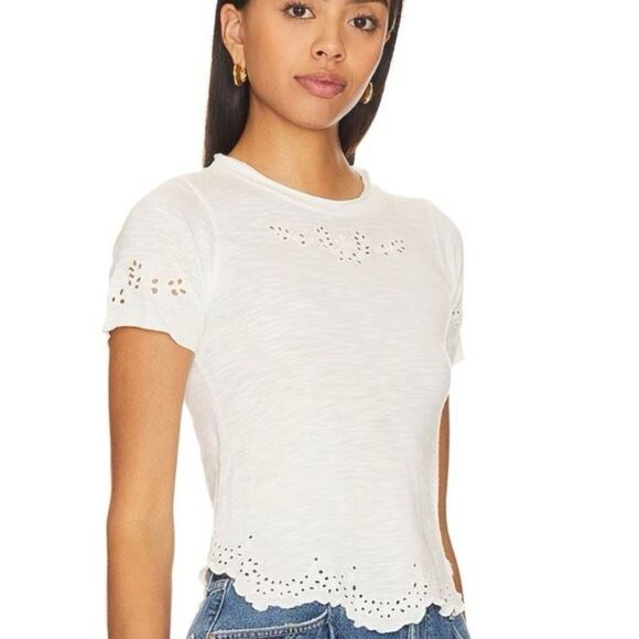 Free People Call Me Baby Eyelet Tee In Ivory - Picture 2 of 4